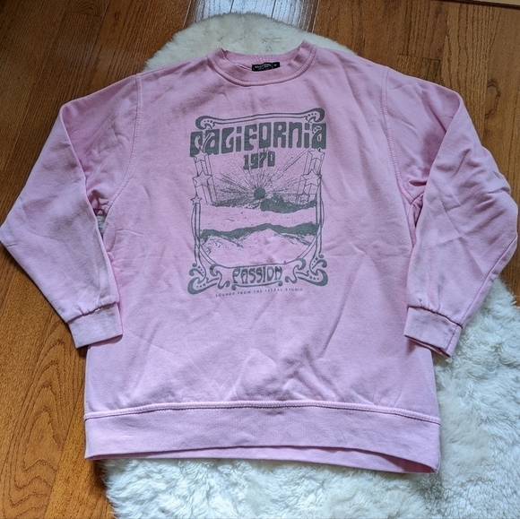 NASTY gal California graphic pullover sweatshirt pink medium - Picture 5 of 11
